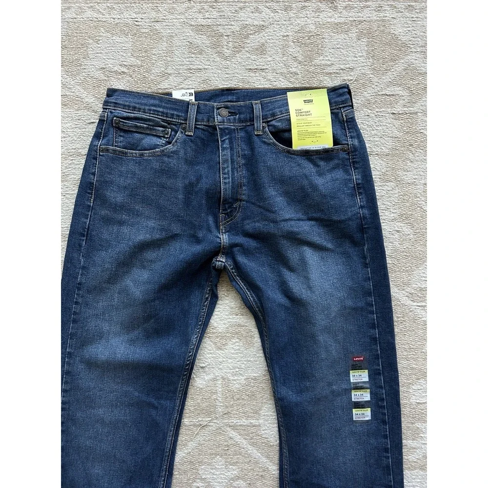Levi's 506 Comfort Fit Straight Jeans 34x34 Mens Blue Stretch Denim NWT